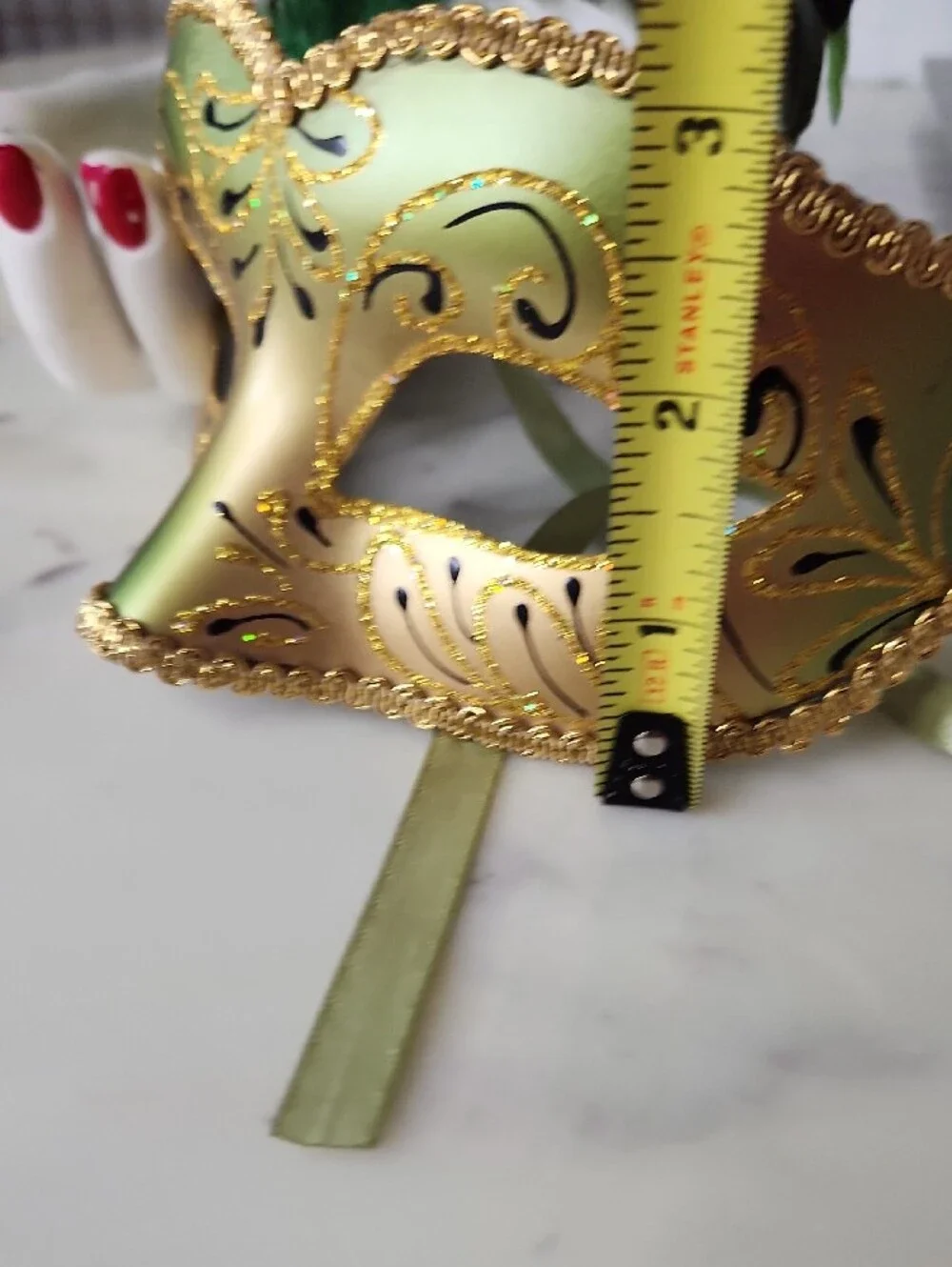 Vintage Green and Gold Feathered Venetian Masquerade Mask Italian🇮🇹